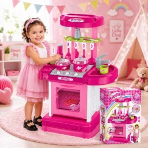 Little Chef Pink Kitchen Play Set with Lights, Realistic Sounds & Accessories (3+ Years)